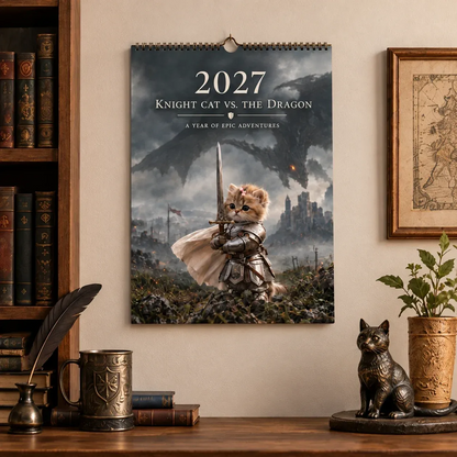🐱2027 Knight Cat vs. The Dragon Wall Calendar | 12 Fantasy Scenes