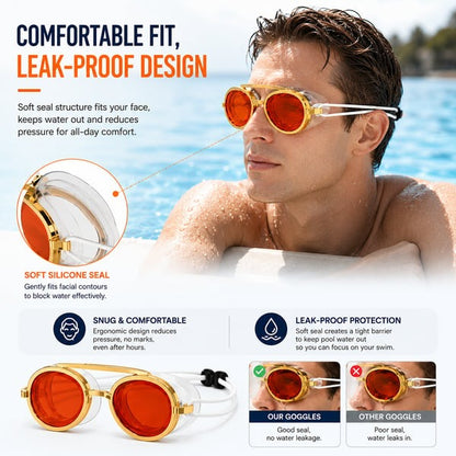 👓 Sunny Swim Goggles – UV Protection, Wide View, Chic Sunglass Look