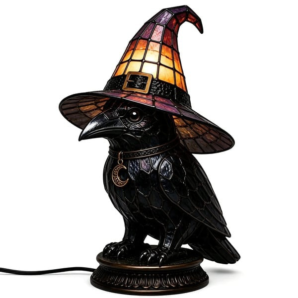 🐈‍⬛Gothic Stained Glass Witch Black Cat Table Lamp