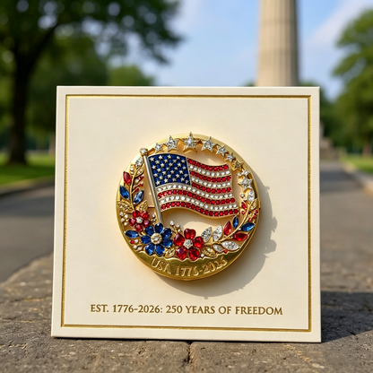 USA 250th Anniversary Commemorative American Flag Rhinestone Brooch