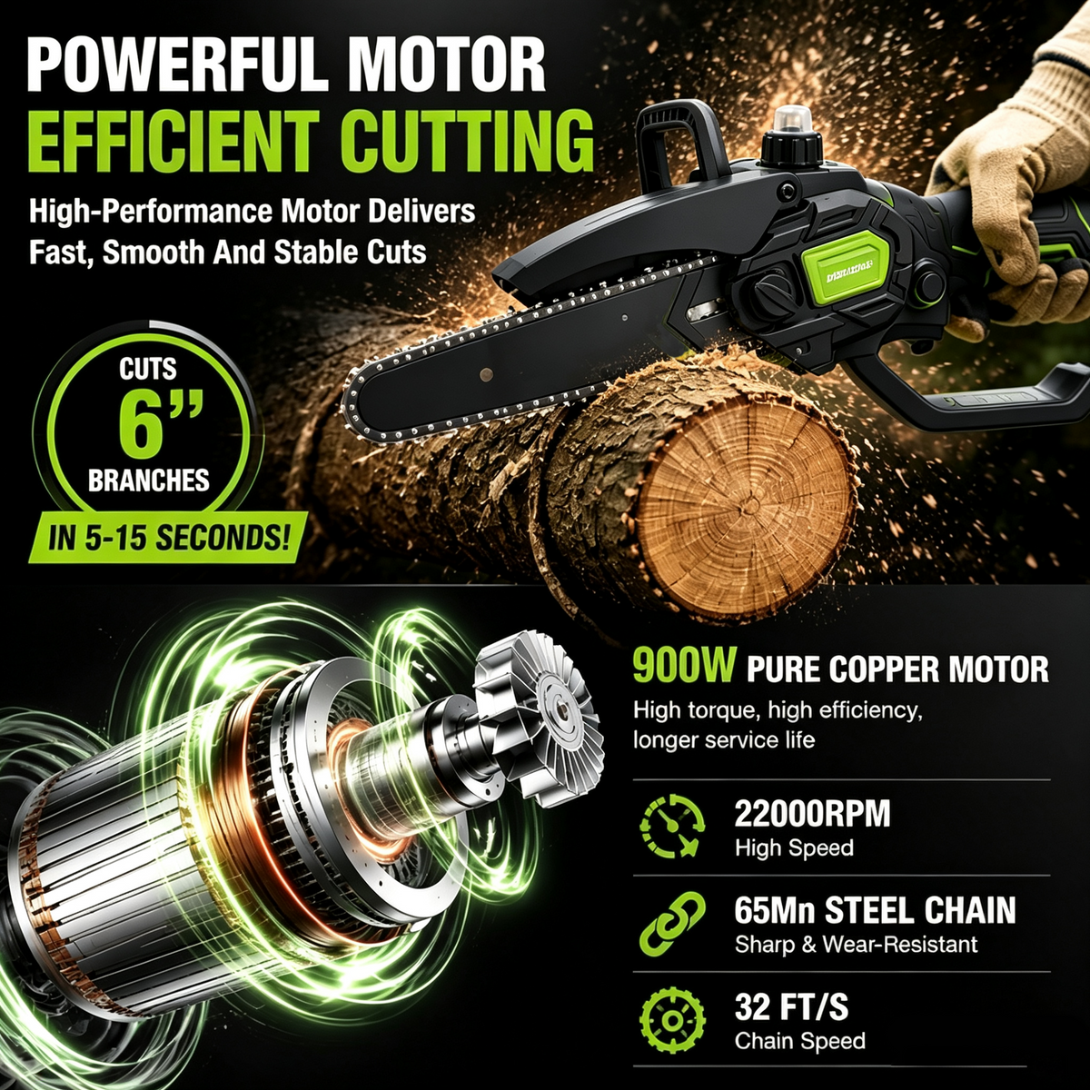 21V 8-Inch Cordless Mini Chainsaw