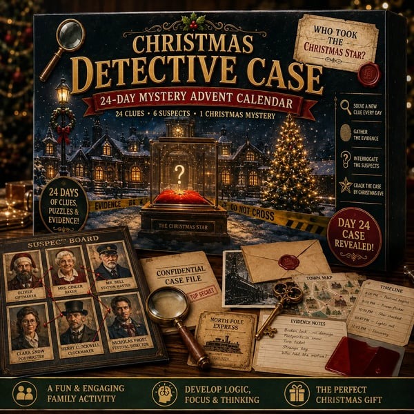 🎄24-Day Mystery Adventure Advent Calendar | Interactive Christmas Puzzle Game with 6 Story Themes, Hidden Clues & Hands-On Challenges 🧩