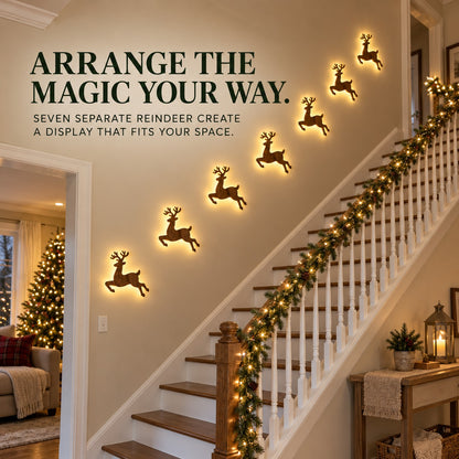 🎅 7-Piece Glowing Reindeer Wall Decor – Warm Festive Christmas Lighting🦌