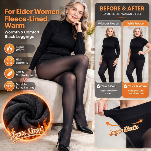 dht™⭐For Elder Women Fleece-Lined Warm Black Leggings🔥Suitable for Autumn Winter Home