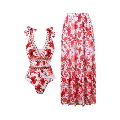 Printed Bohemian-style beachwear swimsuit