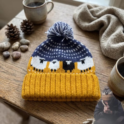 🎥Movie-Inspired Sheep pattern Knit Beanie Hat with Pom Pom🐑