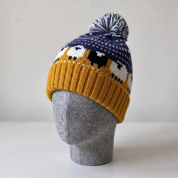 🎥Movie-Inspired Sheep pattern Knit Beanie Hat with Pom Pom🐑