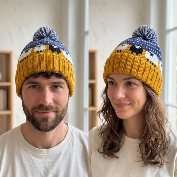 🎥Movie-Inspired Sheep pattern Knit Beanie Hat with Pom Pom🐑