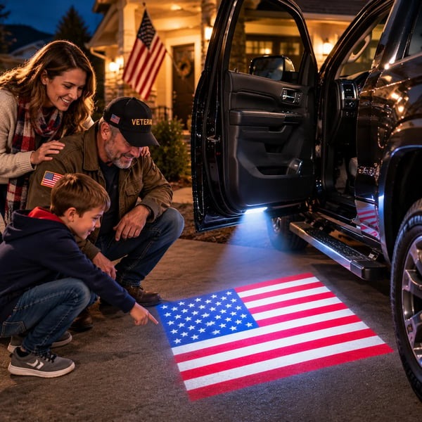 🚗 Military Honor Car Door Projection Light — 🎖️ Patriotic Projection for Veterans & Military Families