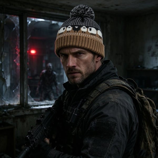 🎥Movie-Inspired Sheep pattern Knit Beanie Hat with Pom Pom🐑
