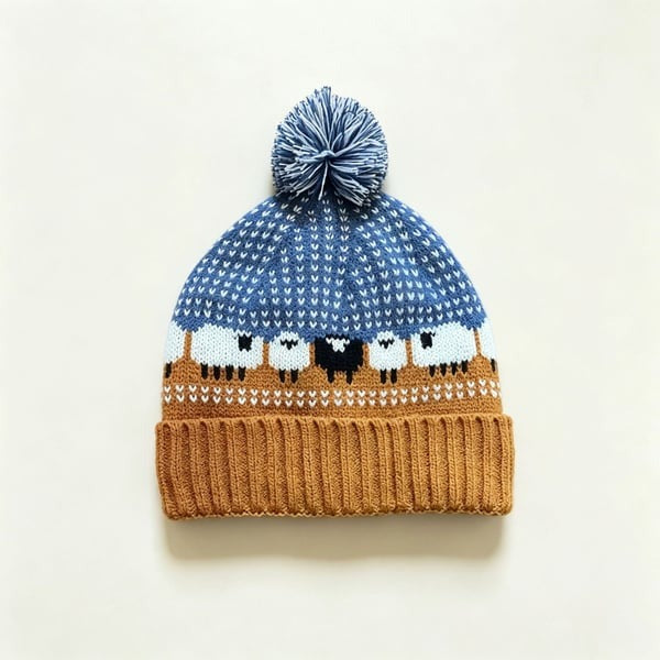 🎥Movie-Inspired Sheep pattern Knit Beanie Hat with Pom Pom🐑