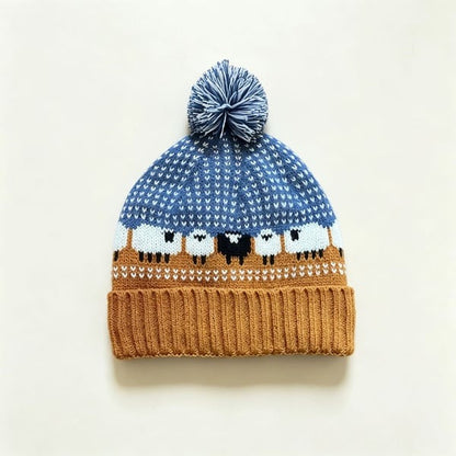 🎥Movie-Inspired Sheep pattern Knit Beanie Hat with Pom Pom🐑