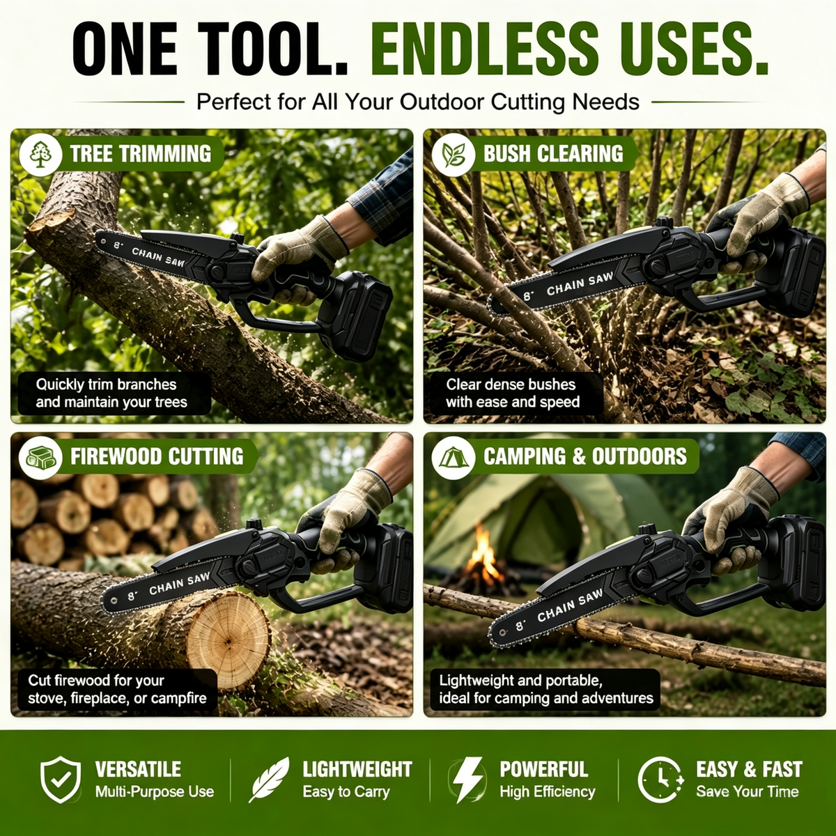 21V 8-Inch Cordless Mini Chainsaw