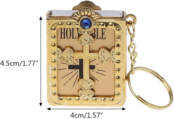 dht™⭐Mini Holy Bible Keychain Religious Favor Christian Jesus Keychain Keyring (Golden and Silver)