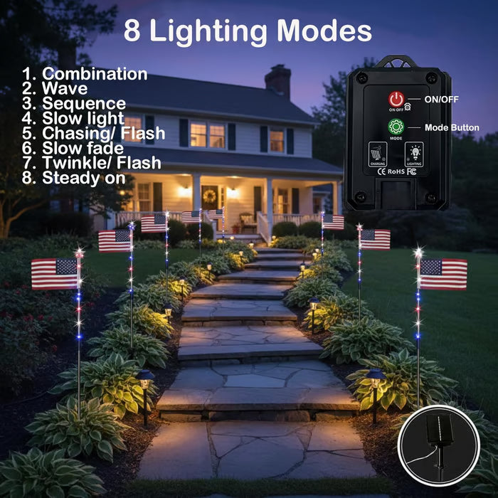 8 Solar American Flag Pathway Lights