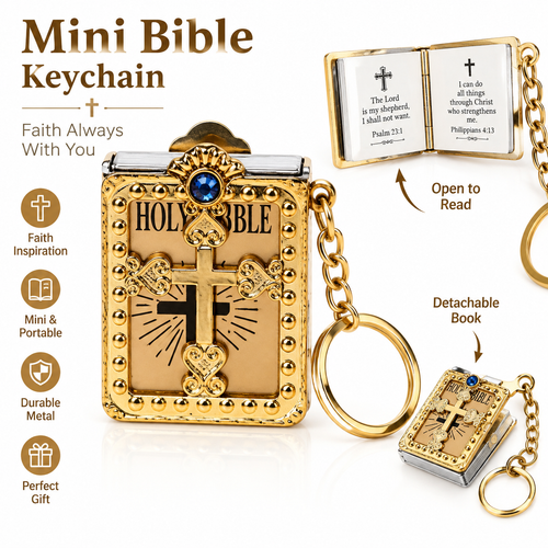 dht™⭐Mini Holy Bible Keychain Religious Favor Christian Jesus Keychain Keyring (Golden and Silver)