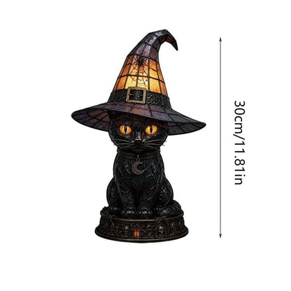 🐈‍⬛Gothic Stained Glass Witch Black Cat Table Lamp