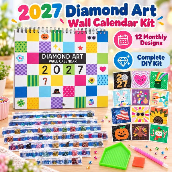 💎2027 Diamond Art Wall Calendar Kit | 12 Monthly Designs + Complete Gem Tools