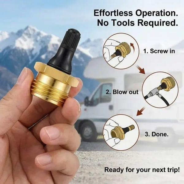 Brass RV Winterization Blow-Out Plug with Integrated Drain Valve