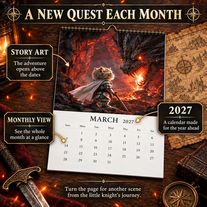 🐱2027 Knight Cat vs. The Dragon Wall Calendar | 12 Fantasy Scenes