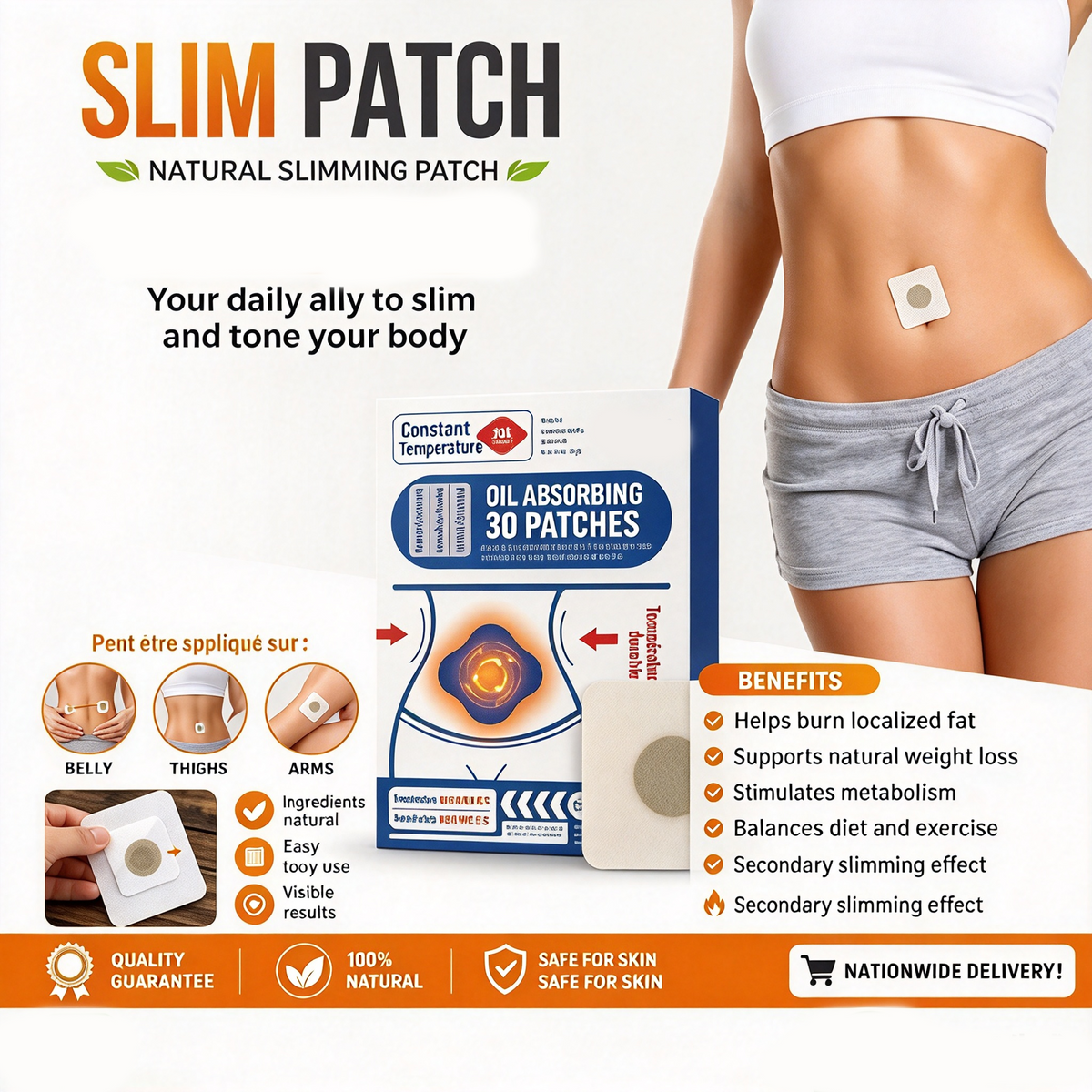 Wormwood Herbal Belly Slim Patch, Self-Heating Natural Detox Tummy Patch for Waist, Belly, Thigh & Arm