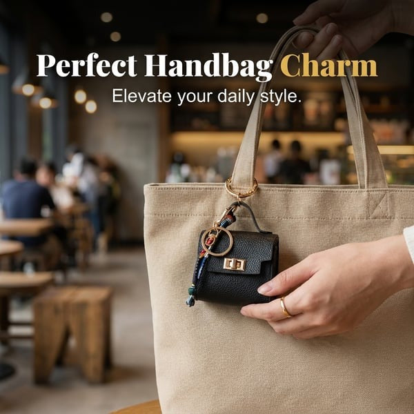 🔥Last Day Only $9.99👜Mini Square Bag Pendant Keychain- High Quality Leather with Colorful Strap, Cute Car Keychain & Bag Charm Accessory