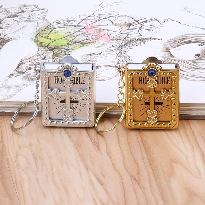 dht™⭐Mini Holy Bible Keychain Religious Favor Christian Jesus Keychain Keyring (Golden and Silver)