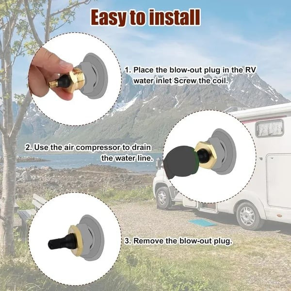 Brass RV Winterization Blow-Out Plug with Integrated Drain Valve