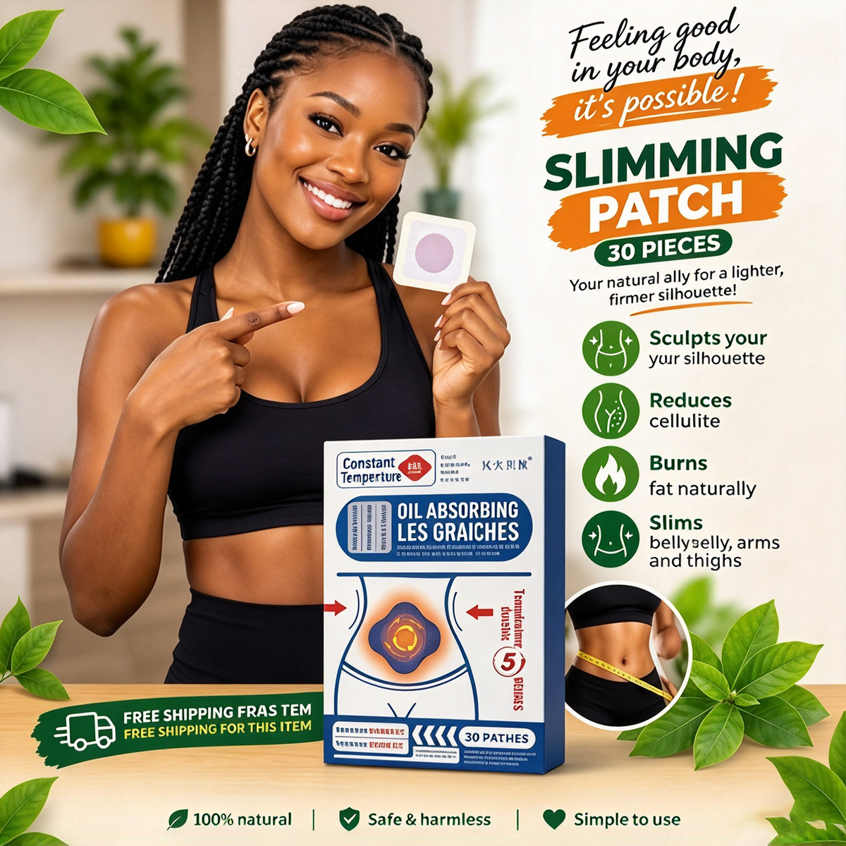 Wormwood Herbal Belly Slim Patch, Self-Heating Natural Detox Tummy Patch for Waist, Belly, Thigh & Arm