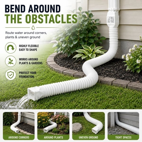🏡 Flexible Rain Gutter Downspout Extension Kit – Adjustable 22"-63" Drain Pipe with Leaf Filter for Foundation Protection