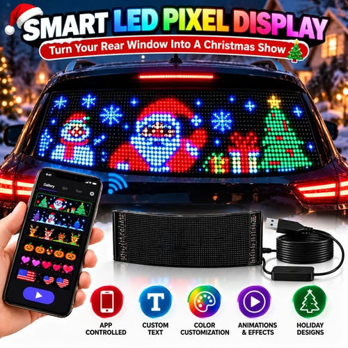 🎄 Smart LED Pixel Car Display — 🚗 App-Controlled Custom Text, Colors & Animations