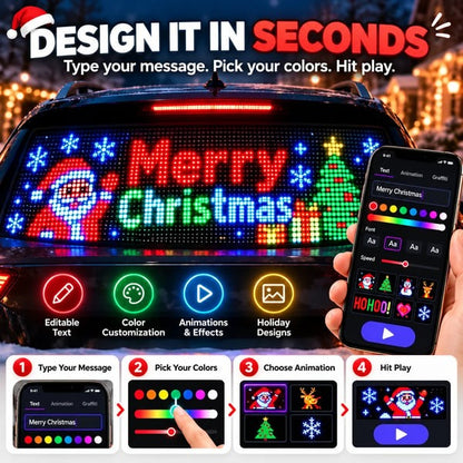 🎄 Smart LED Pixel Car Display — 🚗 App-Controlled Custom Text, Colors & Animations
