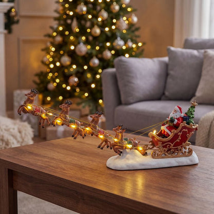 🎅Lighted Santa Claus Sleigh with Reindeer Figurine