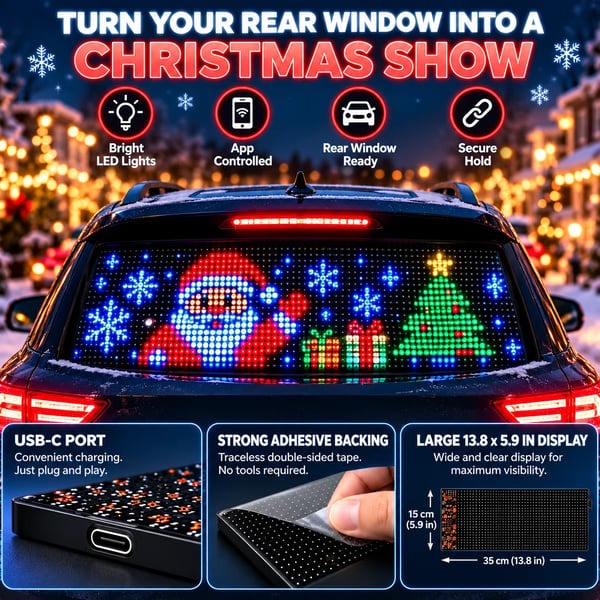 🎄 Smart LED Pixel Car Display — 🚗 App-Controlled Custom Text, Colors & Animations
