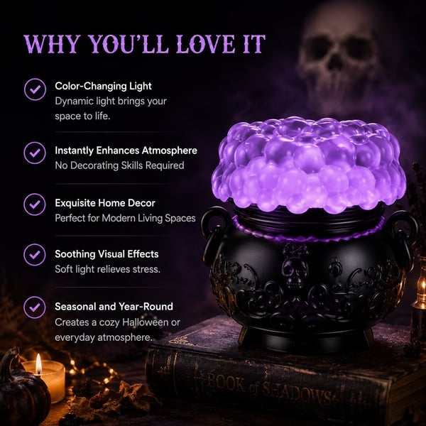 👻Light-up Color-changing Cauldron Waterglobe 3-Wick Candle Holder
