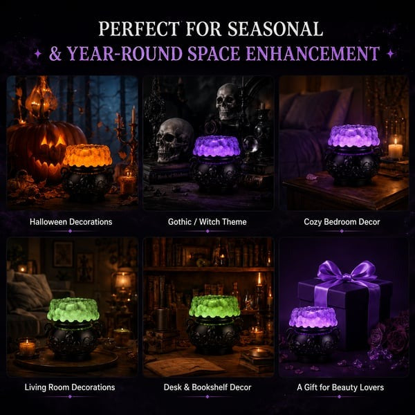 👻Light-up Color-changing Cauldron Waterglobe 3-Wick Candle Holder
