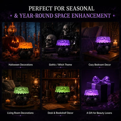 👻Light-up Color-changing Cauldron Waterglobe 3-Wick Candle Holder