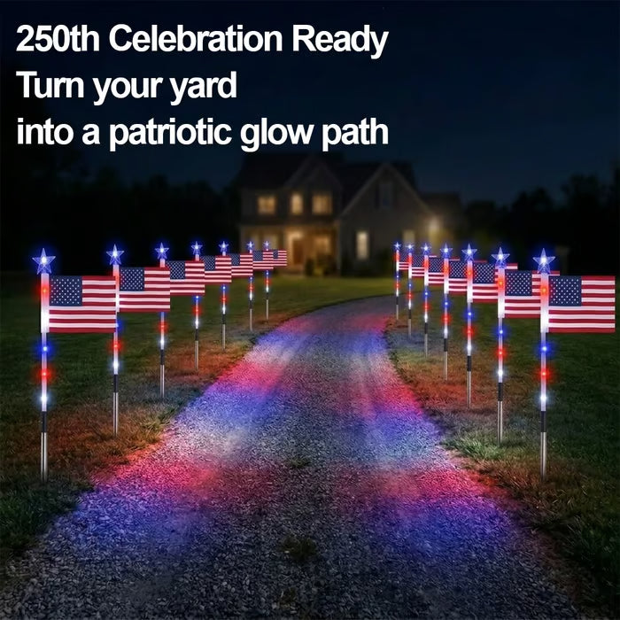 8 Solar American Flag Pathway Lights