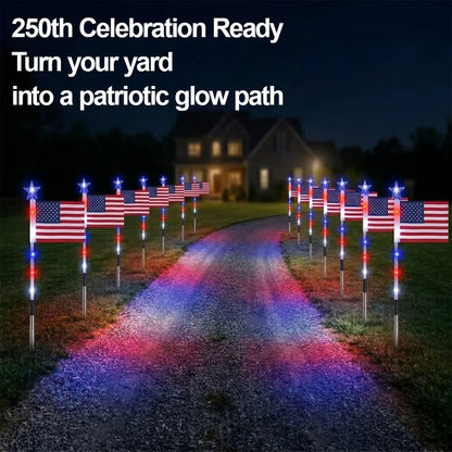 8 Solar American Flag Pathway Lights