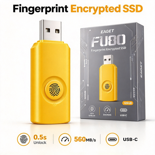 🔐FU80 Fingerprint Encrypted SSD Flash Drive – Ultra-Fast Type-C USB Drive for Secure Data Storage