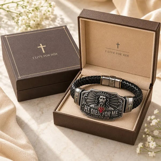 ❤️I Live for Him He Died for Me Christian Cross Braided Bracelet Gift Box Set