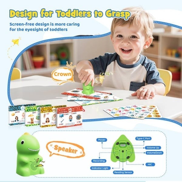 🦖 Dino Talking Cards — Montessori Phonics & Sight Words Set