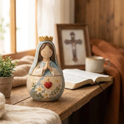 ⛪Divine Grace Collection: Hand-Painted Sacred Heart Jesus & Blessed Mary Keepsake Box