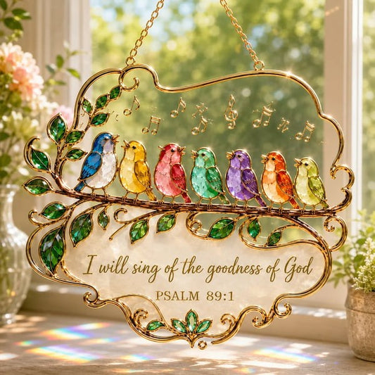 🐦 Psalm 89:1 Songbird Suncatcher — Stained-Glass Faith Decor