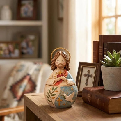 ⛪Divine Grace Collection: Hand-Painted Sacred Heart Jesus & Blessed Mary Keepsake Box