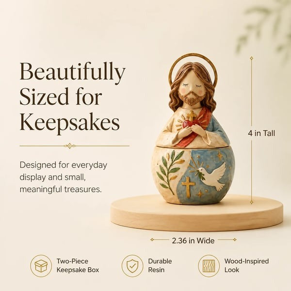 ⛪Divine Grace Collection: Hand-Painted Sacred Heart Jesus & Blessed Mary Keepsake Box