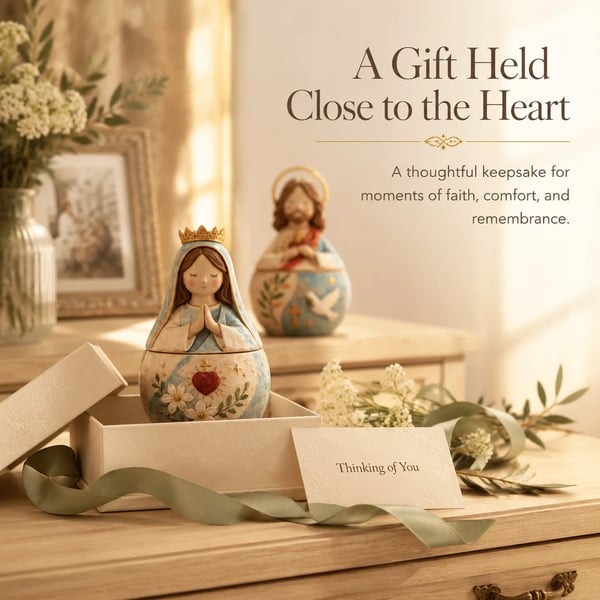 ⛪Divine Grace Collection: Hand-Painted Sacred Heart Jesus & Blessed Mary Keepsake Box