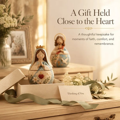 ⛪Divine Grace Collection: Hand-Painted Sacred Heart Jesus & Blessed Mary Keepsake Box