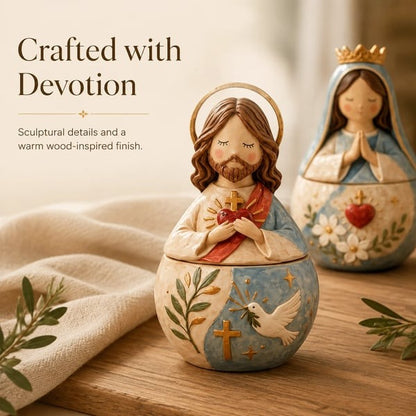 ⛪Divine Grace Collection: Hand-Painted Sacred Heart Jesus & Blessed Mary Keepsake Box