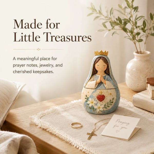 ⛪Divine Grace Collection: Hand-Painted Sacred Heart Jesus & Blessed Mary Keepsake Box